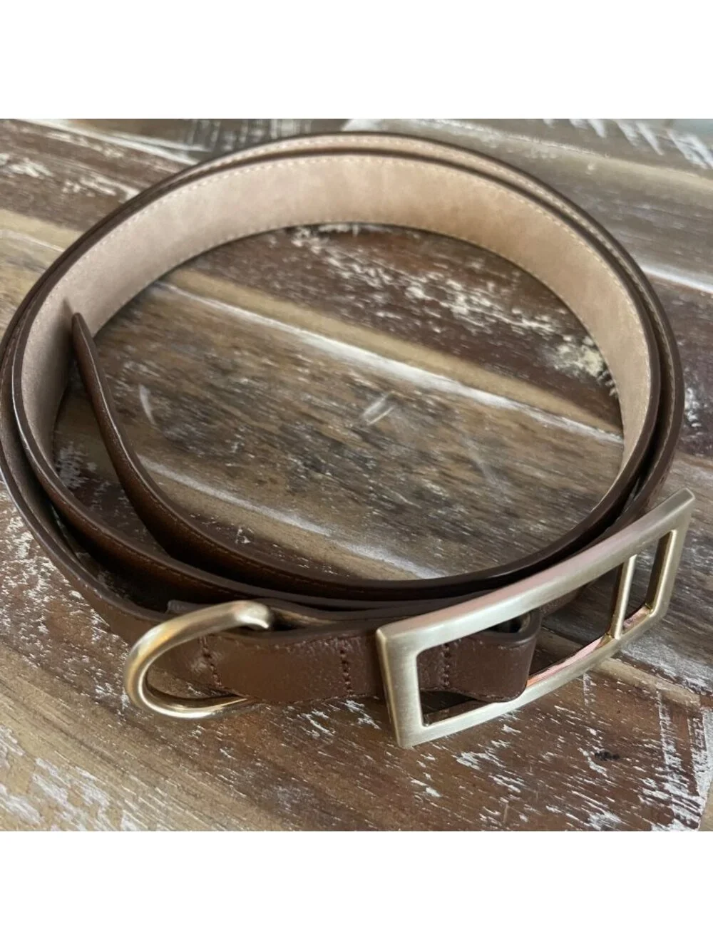 Talbots Womens Classic Leather Belt  Size L Gold Buckle Brown Quiet Luxury